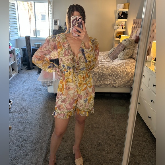 Nasty Gal Pants - WORN ONCE - Get Growing Floral Ruffle Romper